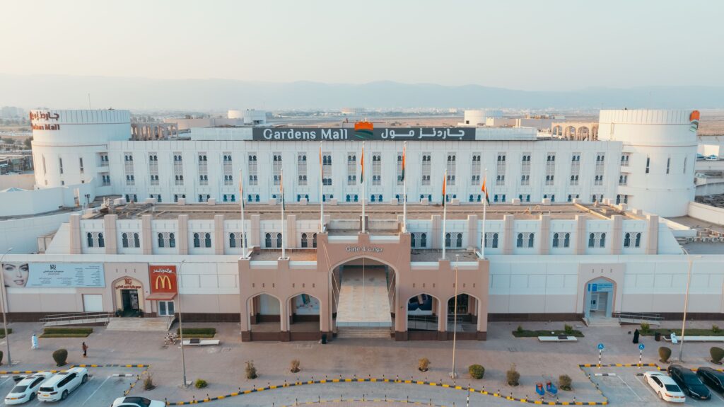 Modern interior of Salalah Gardens Mall with shops and cafés