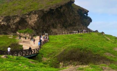 Scenic view from Marneef Cave overlooking the Arabian Sea in Salalah