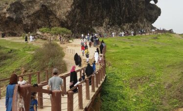 Rock formations and seating area inside Marneef Cave