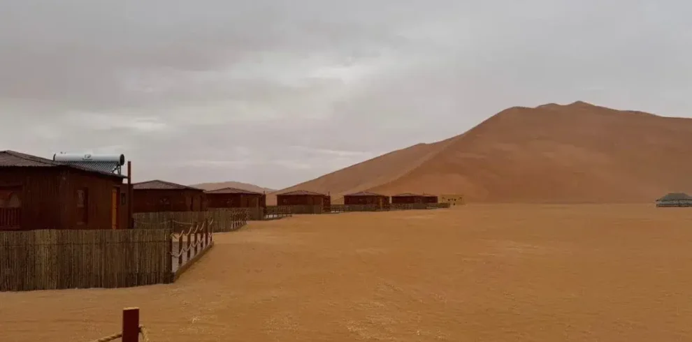 golden sand dunes landscape in Rub Al Khali desert near Al Hashman