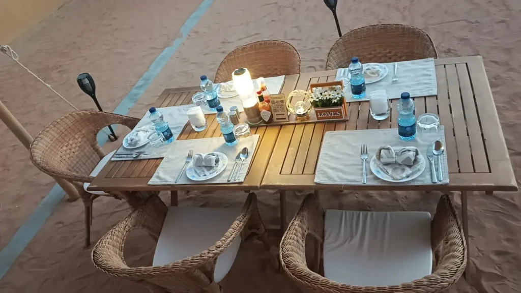 breakfast setup in Rub Al Khali desert camp