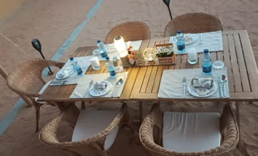 breakfast setup in Rub Al Khali desert camp