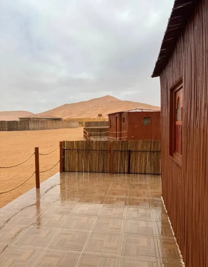 Desert lodge accommodation during deep desert safari Rub Al Khali
